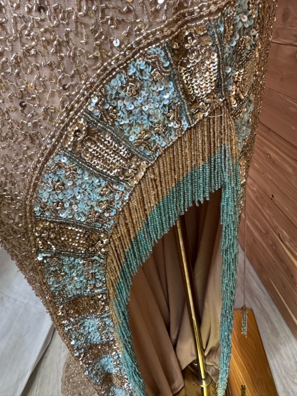 Sherri Hill Aqua Gold Red Carpet Goddess Gown NWT Size 16 - Picture 5 of 17